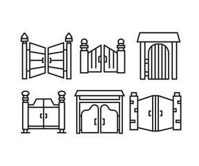 gate and fence icons set line vector illustration