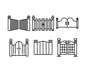 gate and fence icons set line vector illustration