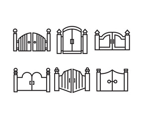 Fototapeta premium gate and fence icons set line vector illustration