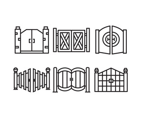 gate and fence icons set line vector illustration