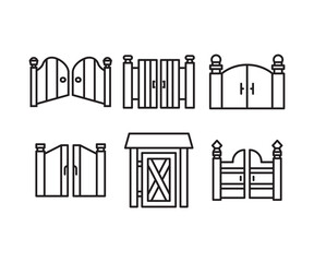 gate and fence icons set line vector illustration