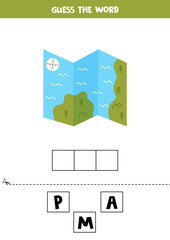 Spelling game for preschool kids. Cartoon map.