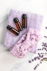 Obraz na płótnie Canvas Essential Oils and Beauty Supplies with Lavender