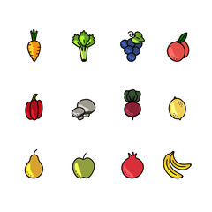 12 food line icons vegetable and fruit