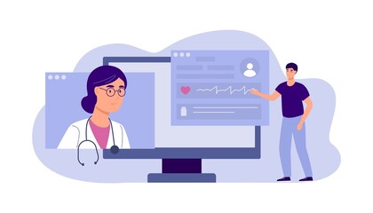 Online doctor consultation. Doctor will decipher tests. Appointment of treatment to the patient online. Concept for web