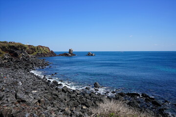 rock island in blue sea
