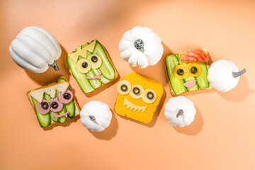 Funny monster Halloween sandwiches