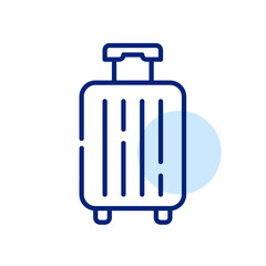 Rolling wheel travel bag. Airplane luggage. Pixel perfect, editable stroke line art icon