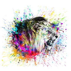 Ingelijste posters lion head with creative colorful abstract elements on dark background color art © reznik_val