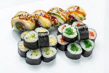 sushi set on the white