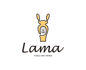 Llama alpaca lama logo design with line art vector template