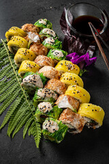 sushi set on the dark background