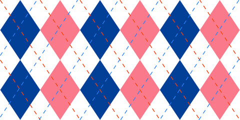 Seamless blue red and white argyle classic textile diamonds pattern vector