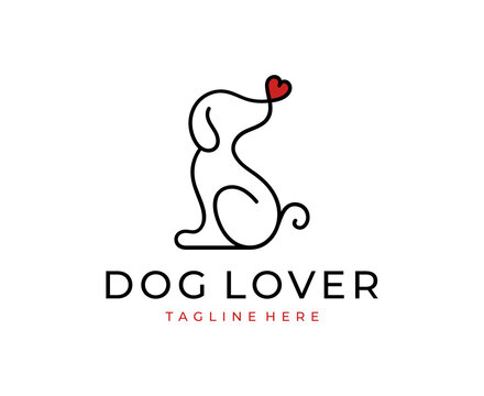 dog logo with heart dog line art logo design vector template