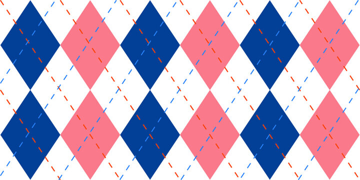 Seamless blue red and white argyle classic textile diamonds pattern vector