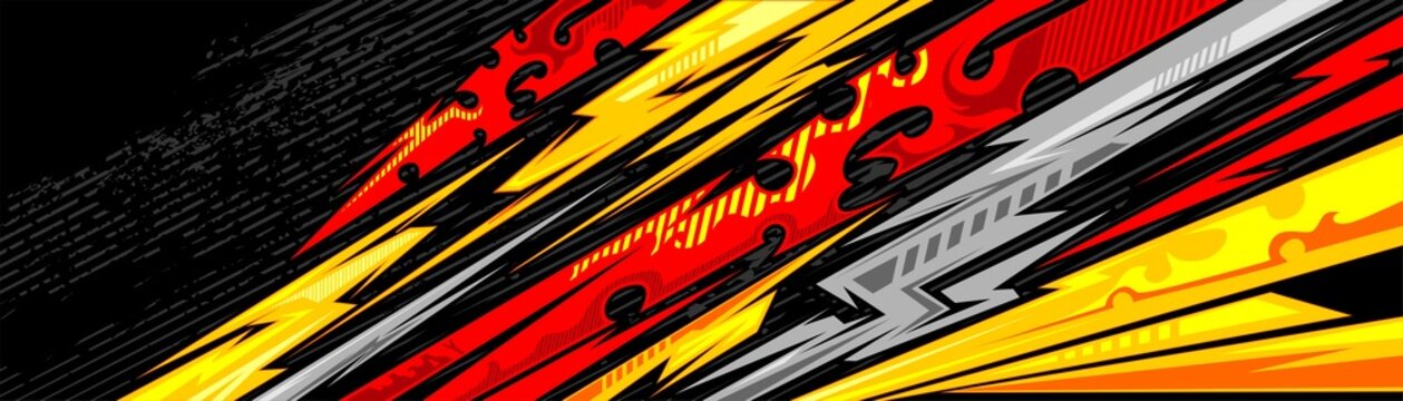 Abstract Car Decal Design Vector. Graphic Abstract Stripe Racing Background Kit Designs For Wrap Vehicle, Race Car, Rally, Adventure And Livery