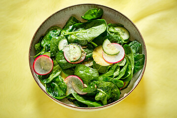 salad in a plate, top view
