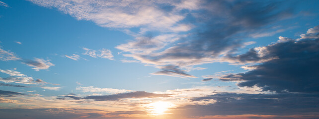 Fototapeta premium Sunset sky background,Landscape blue sky with clouds nature concept for cover banner background.