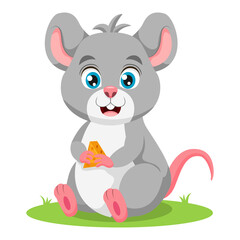 Cartoon cute mouse holding cheese