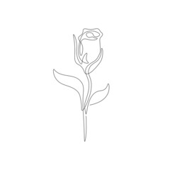 One continuous line drawing of rose bloom. Trendy hand drawn flower, minimalist design for tattoo, posters, print. Vector art
