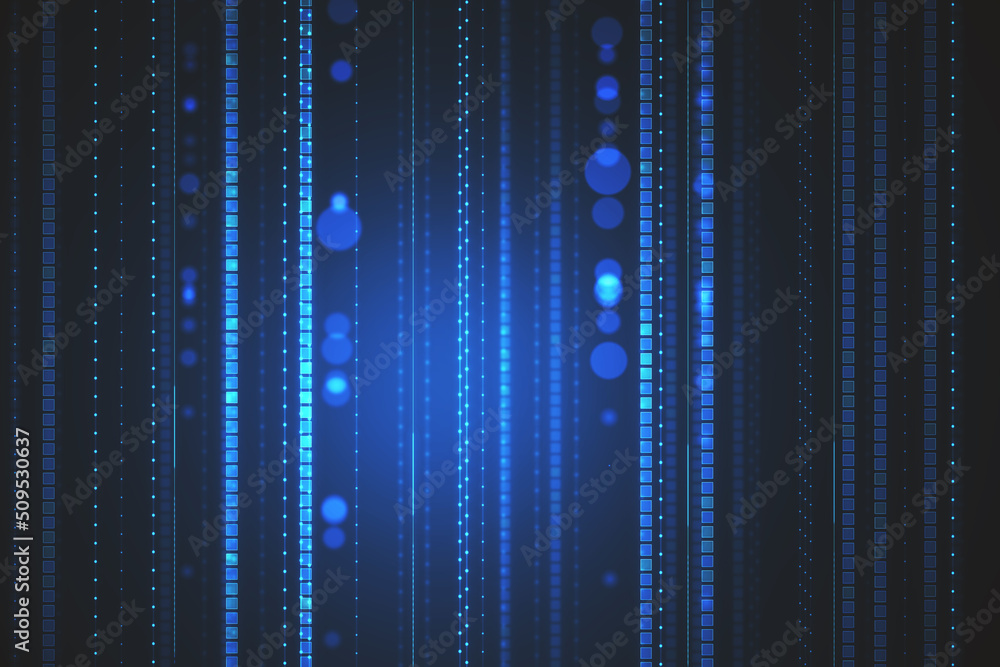 Aufkleber Creative blue tech lines and blurry circles texture. Technology and design, landing page concept. 3D Rendering.
