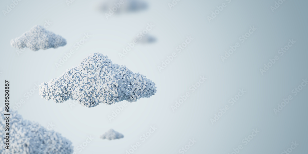 Poster Creative pixel cloud on light background with mock up place. Cloud computing service, cloud data storage technology hosting concept. 3D Rendering.