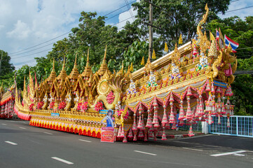 13-MAY-2022 Boon Bang Fai convoy parked on the roadside during the day Yasothon Thailand