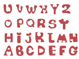 english alphabet set with a heart