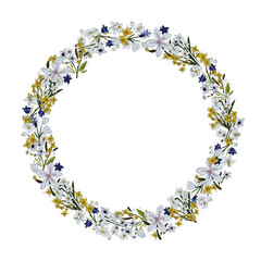 Vector floral wreath. Hand drawn flowers arrange in round border