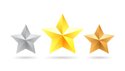 Obraz premium Set of gold, silver and bronze stars. Realistic isolated 3d stars on a white background.