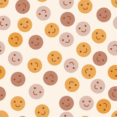 Fototapeta na wymiar Cute retro style - smiley face, happy face print pattern, seamless repeat, repeat pattern file