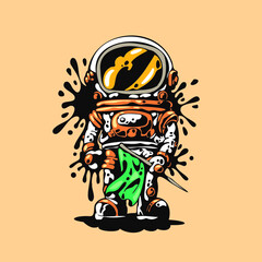 Spaceman astronaut in graffiti style, vector digital painting.