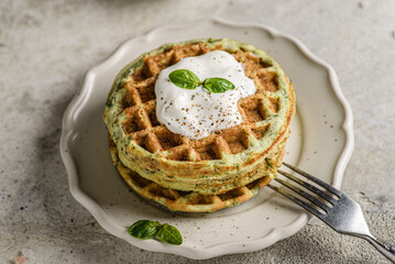 zucchini waffles with sour cream