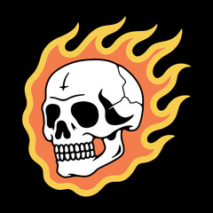 SKULL IN FLAME TATTOO WHITE COLOR BLACK BACKGROUND