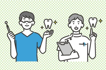 歯医者や歯科衛生士の上半身のベクターイラスト素材／ デンタルクリニック／歯医者