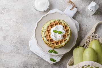 zucchini waffles with sour cream