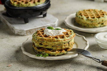 zucchini waffles with sour cream