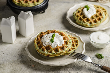 zucchini waffles with sour cream
