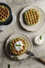 zucchini waffles with sour cream