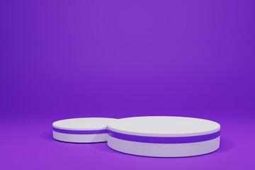 Cylinder pedestal with strip on purple background, Blank Pedestal minimal concept template. 3d rendering mockup illustration