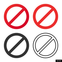 Prohibition sign, block symbol icon set isolated on white background. No sign, stop sign, cancelled, no parking.