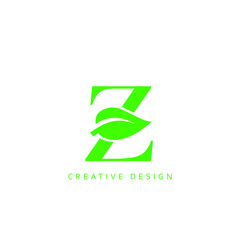 Creative Letter Z Leaf Logo Design, Letter Z Botanical Logo, Leaf Attached with Alphabet Z