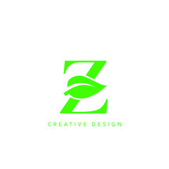 Creative Letter Z Leaf Logo Design, Letter Z Botanical Logo, Leaf Attached with Alphabet Z