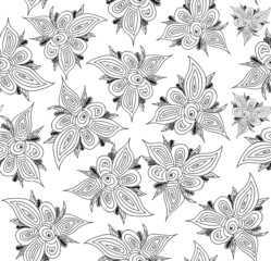 Decorative handwritten vector seamless pattern with beautiful ornamental flowers