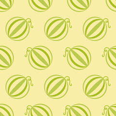 Watermelon seamless pattern. Watermelon icon in line art style. Fruit icon symbol. Outline of watermelon in green color. Design for print on fabric, wrapping paper, wallpaper. Vector illustration