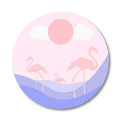 Summer vector sticker illustration Flamingo beach Cute flamingo Stylish vector Tropical Sunset Sunrise Dawn