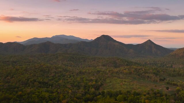 Time Lapse Video 4k motion, Aerial view Beautiful of Sundown scenery Golden light sunrise on high mountains. Mae Hong Son, Thailand.
