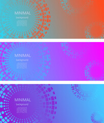 Set of Abstract vector templates of a long banner for social networks. Minimal  gradient background with halftone circles and RECTANGLES