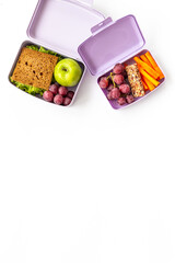 Healthy lunch boxes with sandwich and fruits. Healthy school meal