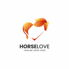 Vector Logo Illustration Horse Love Gradient Colorful Style.